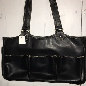 Black Leather Satchel Tan Color Stitching by AMM